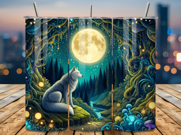 Download Magical Wolf Full Moon Tumbler Wrap - Magical wolf Collection