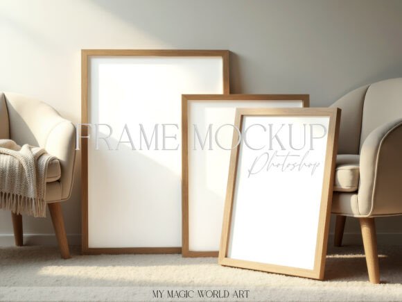 Download 3 Frames on Wooden Floor Mockup - Floor mockup Collection
