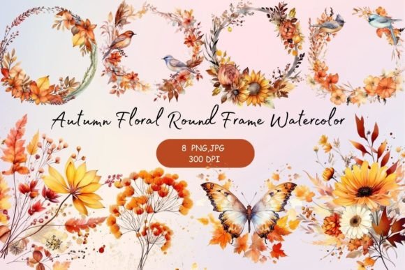 Download Autumn Floral Round Frame Watercolor - Premium Resources