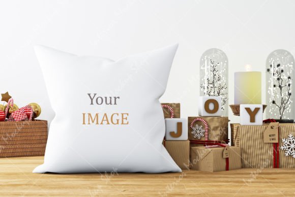 Download Christmas Square Pillow on Floor Mockup - Floor mockup Collection